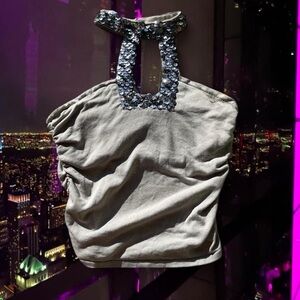 Silver Sequin Halter Top